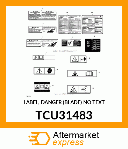 LABEL, DANGER (BLADE) NO TEXT TCU31483