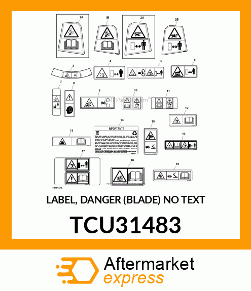 LABEL, DANGER (BLADE) NO TEXT TCU31483