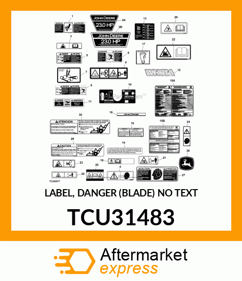 LABEL, DANGER (BLADE) NO TEXT TCU31483