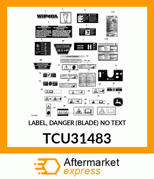 LABEL, DANGER (BLADE) NO TEXT TCU31483