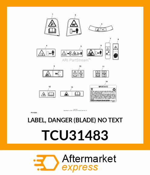 LABEL, DANGER (BLADE) NO TEXT TCU31483