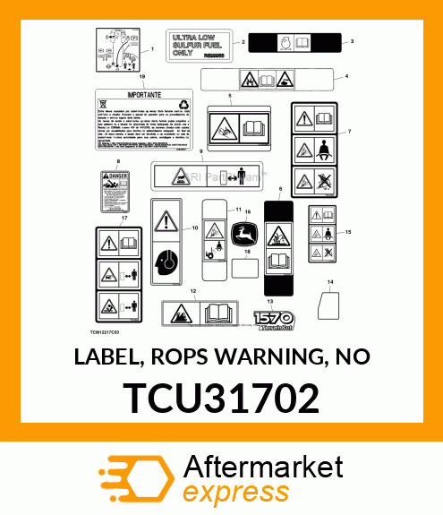 LABEL, ROPS WARNING, NO TCU31702