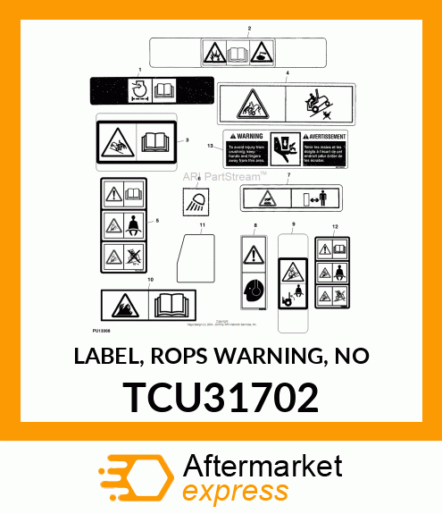 LABEL, ROPS WARNING, NO TCU31702