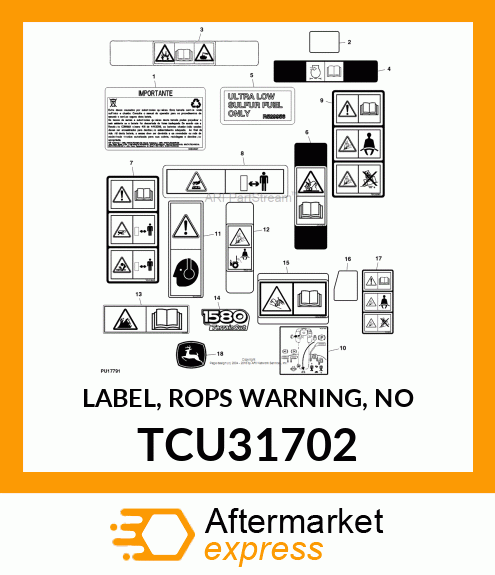 LABEL, ROPS WARNING, NO TCU31702