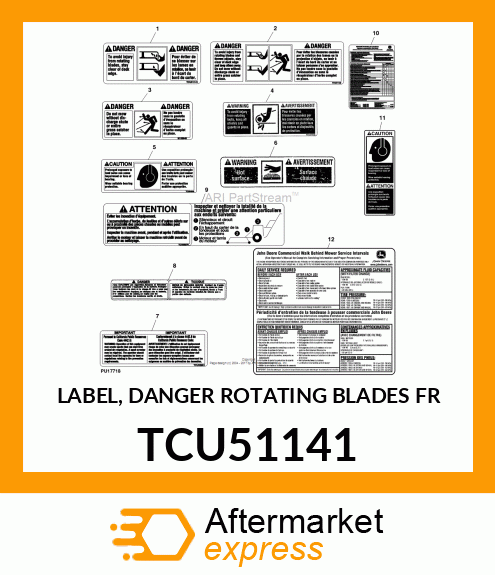 LABEL, DANGER ROTATING BLADES FR TCU51141