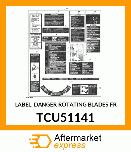 LABEL, DANGER ROTATING BLADES FR TCU51141