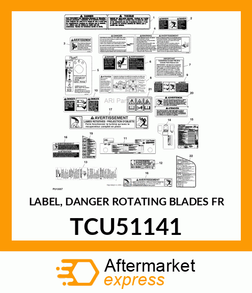 LABEL, DANGER ROTATING BLADES FR TCU51141