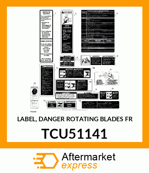 LABEL, DANGER ROTATING BLADES FR TCU51141