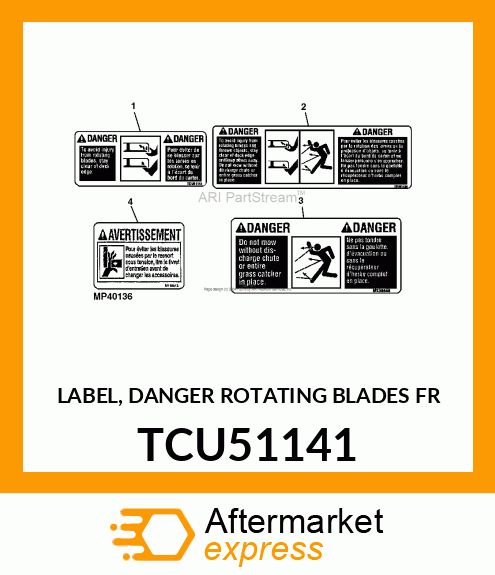 LABEL, DANGER ROTATING BLADES FR TCU51141