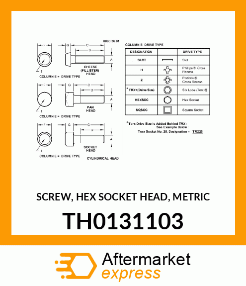 SCREW, HEX SOCKET HEAD, METRIC TH0131103