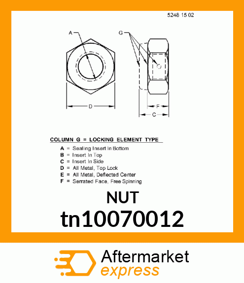 LOCKNUT, HEX DEFLECTED THREAD M12 tn10070012