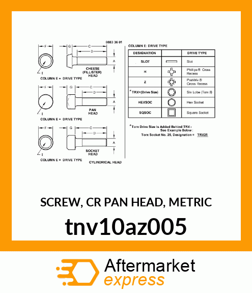 SCREW, CR PAN HEAD, METRIC tnv10az005