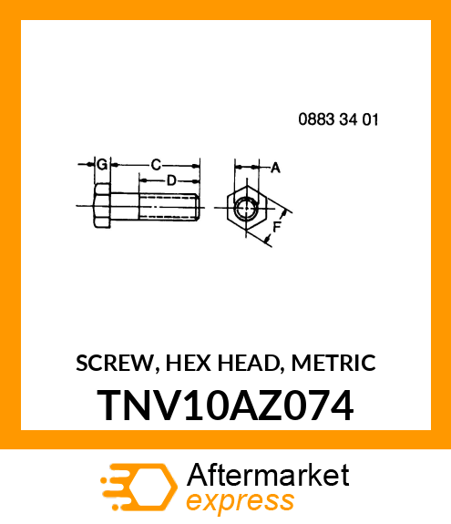 SCREW, HEX HEAD, METRIC TNV10AZ074