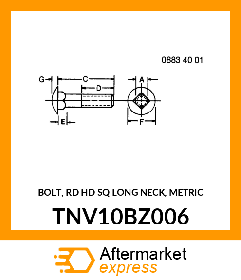 BOLT, RD HD SQ LONG NECK, METRIC TNV10BZ006