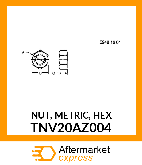 NUT, METRIC, HEX TNV20AZ004