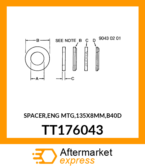 SPACER,ENG MTG,135X8MM,B40D TT176043