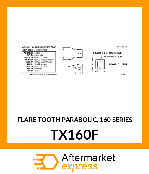 FLARE TOOTH PARABOLIC, 160 SERIES TX160F