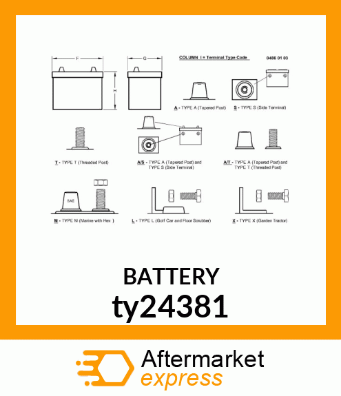 BATTERY,DRY,12V,BCI 4DLT,CCA 1000 ty24381