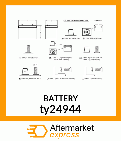 BATTERY,DRY,12V,BCI 75,CCA 650 ty24944