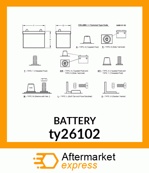 BATTERY,DRY,12V,BCI D4,CCA 1200 ty26102