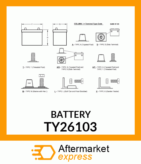 BATTERY,DRY,12V,BCI D5,CCA 1400 TY26103