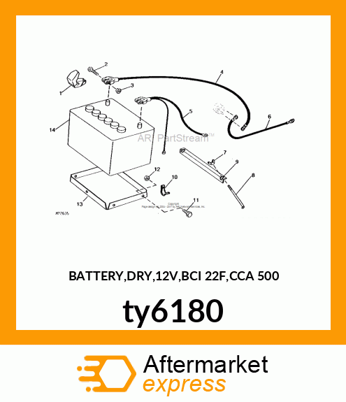 BATTERY,DRY,12V,BCI 22F,CCA 500 ty6180