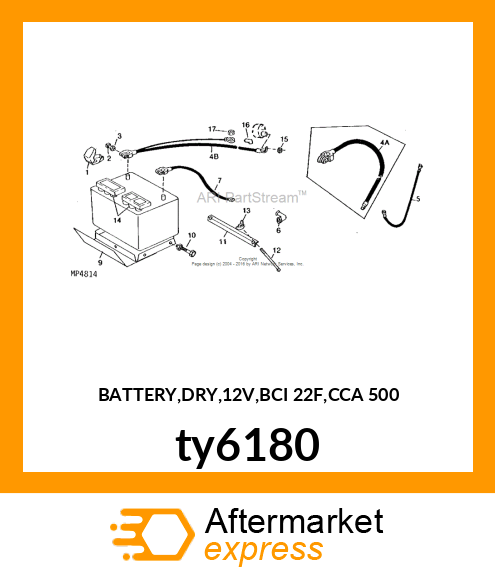 BATTERY,DRY,12V,BCI 22F,CCA 500 ty6180