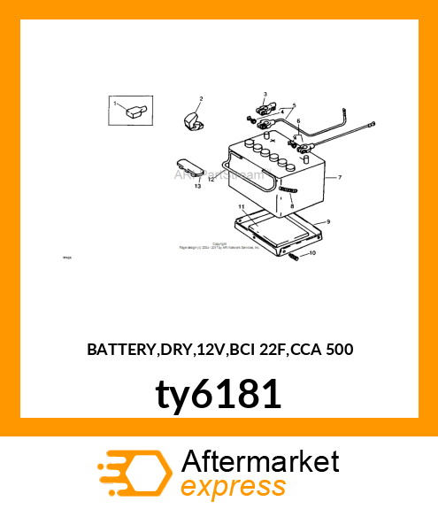 BATTERY,DRY,12V,BCI 22F,CCA 500 ty6181