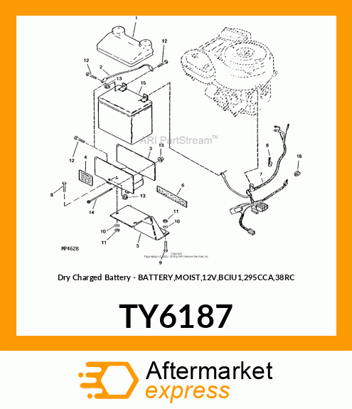 Dry Charged Battery - BATTERY,MOIST,12V,BCIU1,295CCA,38RC TY6187