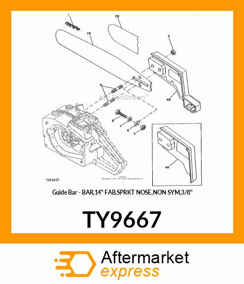 Guide Bar - BAR,14" FAB,SPRKT NOSE,NON SYM,3/8" TY9667