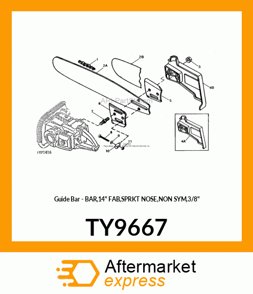 Guide Bar - BAR,14" FAB,SPRKT NOSE,NON SYM,3/8" TY9667