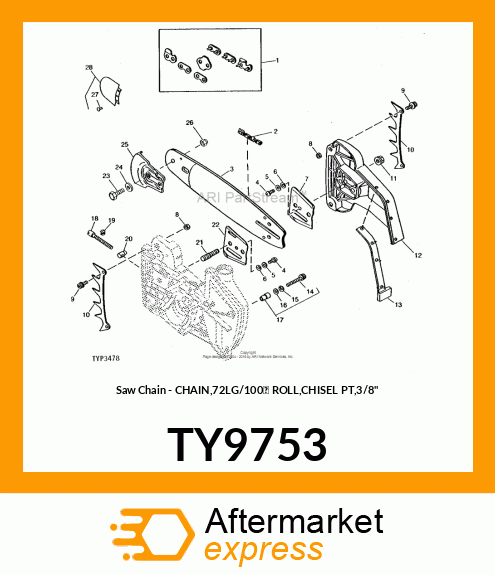 Saw Chain - CHAIN,72LG/100' ROLL,CHISEL PT,3/8" TY9753