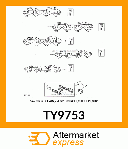 Saw Chain - CHAIN,72LG/100' ROLL,CHISEL PT,3/8" TY9753