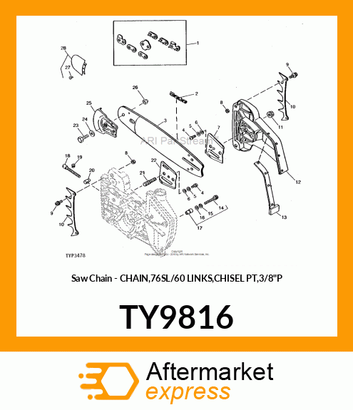 Saw Chain - CHAIN,76SL/60 LINKS,CHISEL PT,3/8"P TY9816