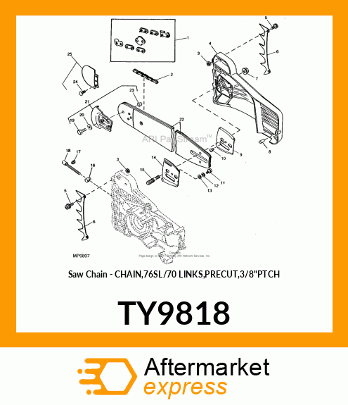 Saw Chain - CHAIN,76SL/70 LINKS,PRECUT,3/8"PTCH TY9818
