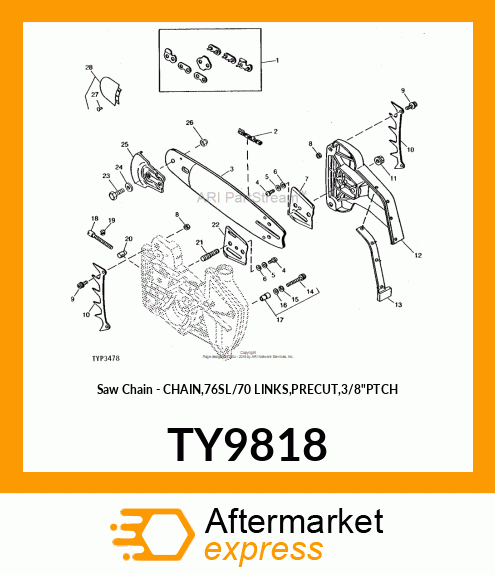 Saw Chain - CHAIN,76SL/70 LINKS,PRECUT,3/8"PTCH TY9818