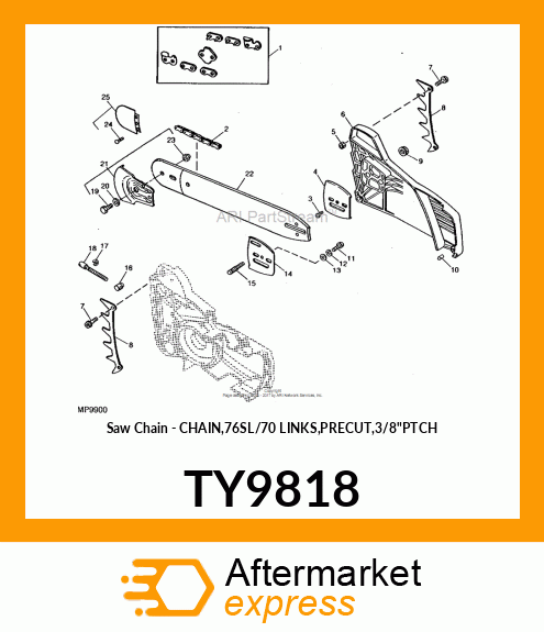 Saw Chain - CHAIN,76SL/70 LINKS,PRECUT,3/8"PTCH TY9818