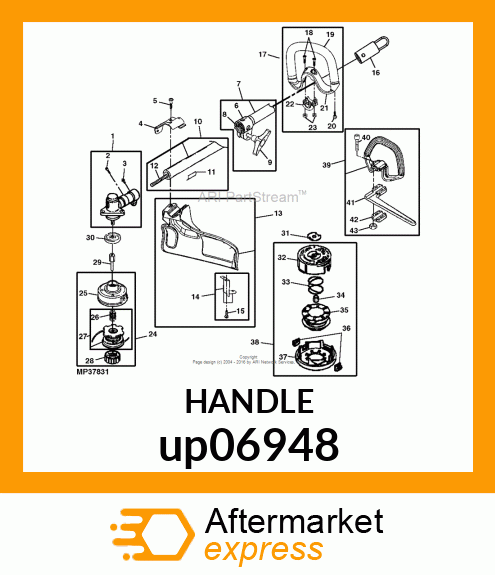 HANDLE, FRONT, 1"/26MM OVERMOLDED, up06948