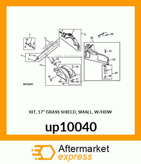 KIT, 17" GRASS SHIELD, SMALL, W/HDW up10040