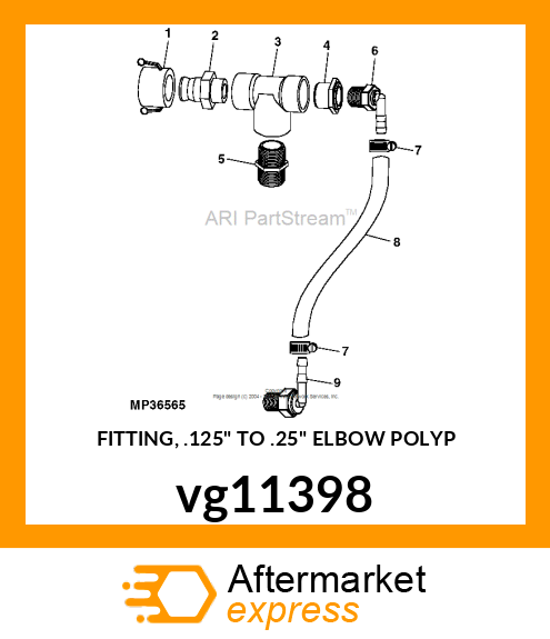 FITTING, .125" TO .25" ELBOW POLYP vg11398