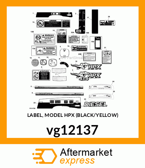 LABEL, MODEL HPX (BLACK/YELLOW) vg12137