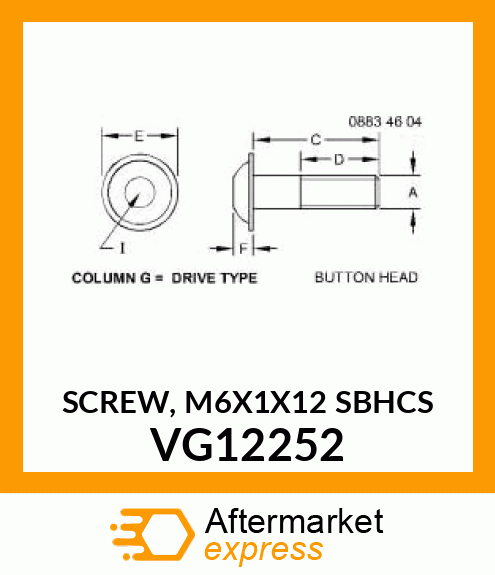 SCREW, M6X1X12 SBHCS VG12252