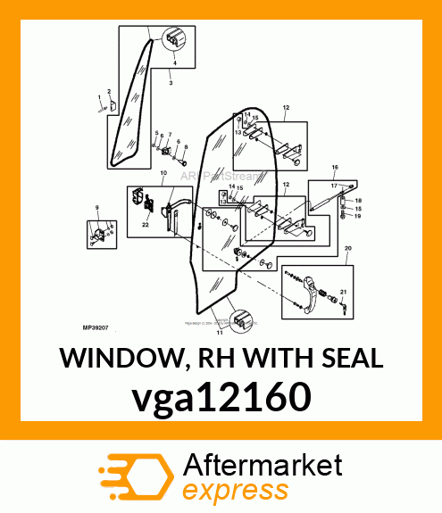 WINDOW, RH WITH SEAL vga12160