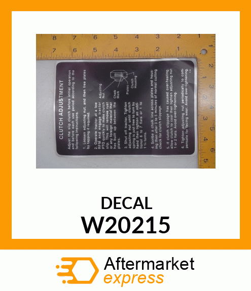 LABEL, CLUTCH SETTING LABEL ENGLISH W20215