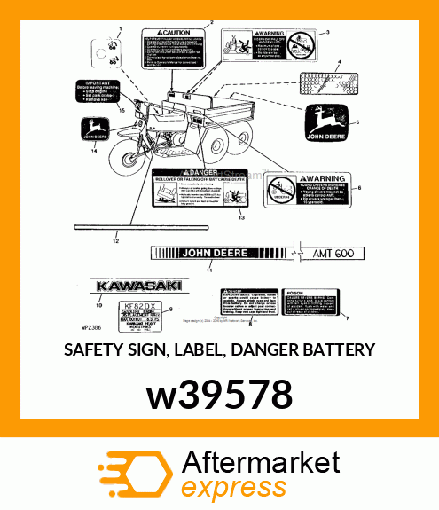 SAFETY SIGN, LABEL, DANGER BATTERY w39578