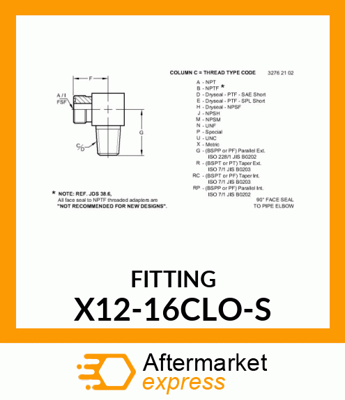 FITTING X12-16CLO-S