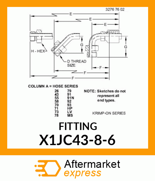 Hose Fitting - FEMALE SEAL-LOK,SWIVEL,SHORT X1JC43-8-6