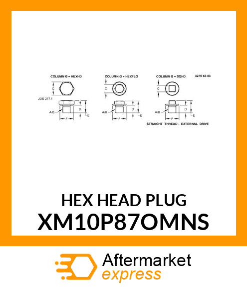 HEX HEAD PLUG XM10P87OMNS