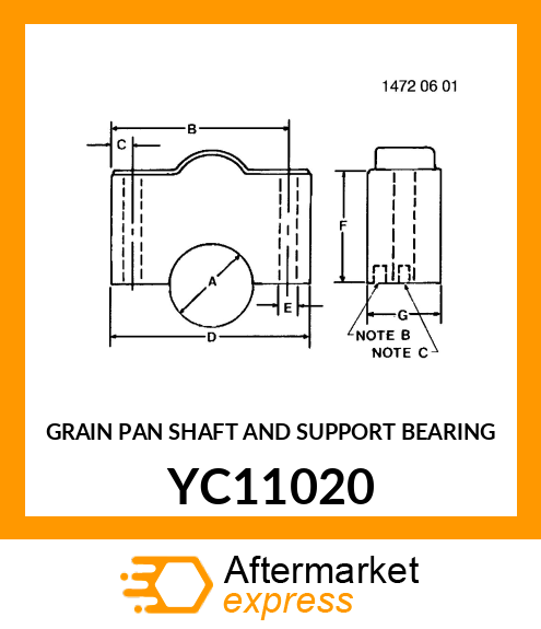 GRAIN PAN SHAFT AND SUPPORT BEARING YC11020