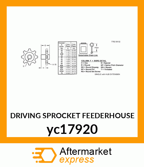 DRIVING SPROCKET FEEDERHOUSE yc17920
